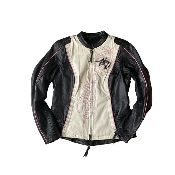 Vintage Harley Davidson White Leather Pink Label jacket Women’s M 97010-14VW - Picture 1 of 11